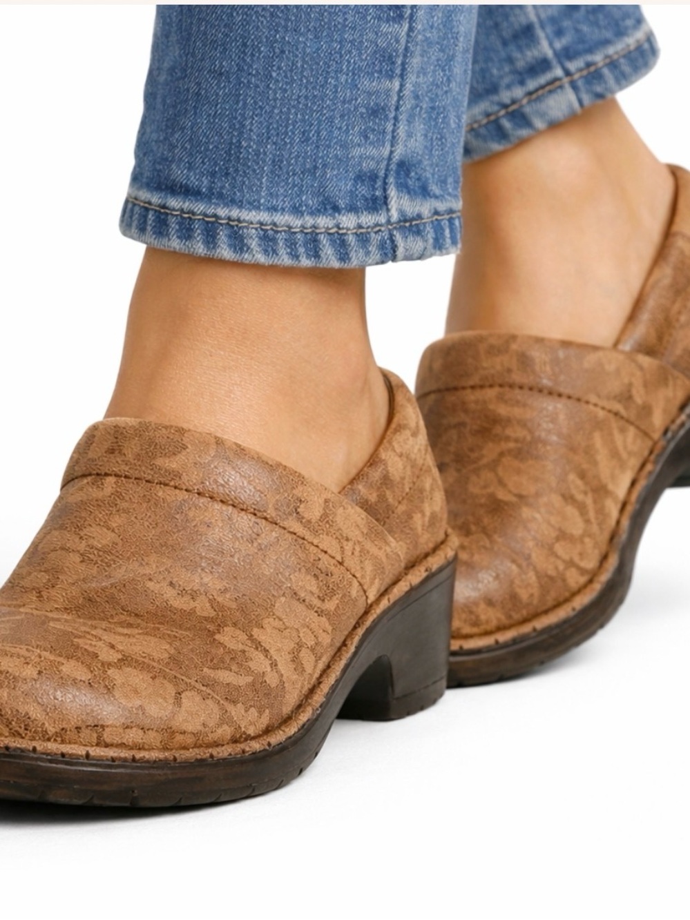 BOC Born Tooled Leather Floral Clogs | Brown Comfort Mules | Women’s 7.5
